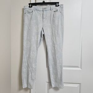 J. Jill Authentic Fit Slim Ankle Floral Print Jeans Womens 14 (35x28) Blue White